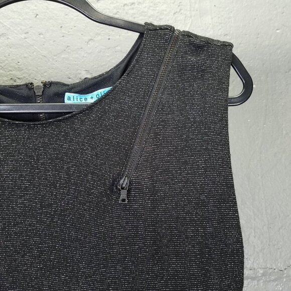 ALICE + OLIVIA Gyllen Dress Womens M Mini Black Metallic Fleck Zipper Net Lining - Picture 3 of 12